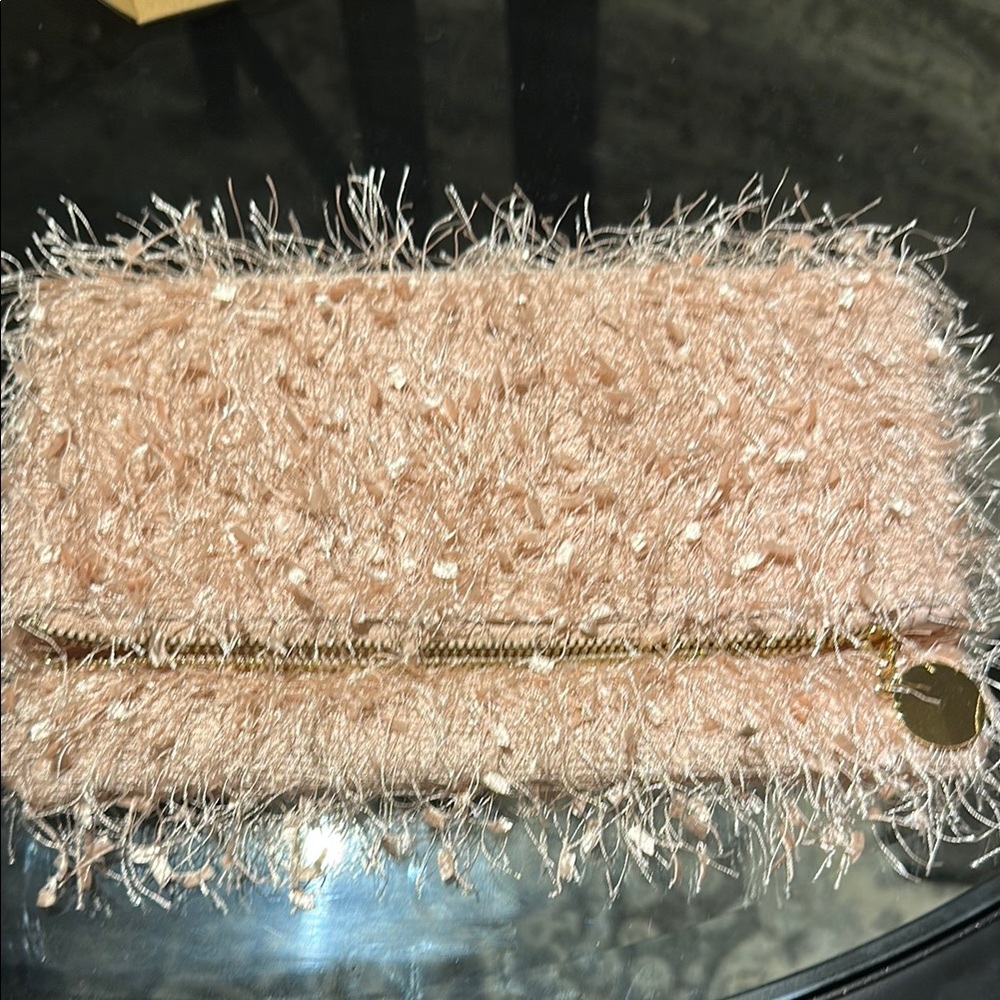 Elegant Pink Fringe Clutch with Shiny Accents